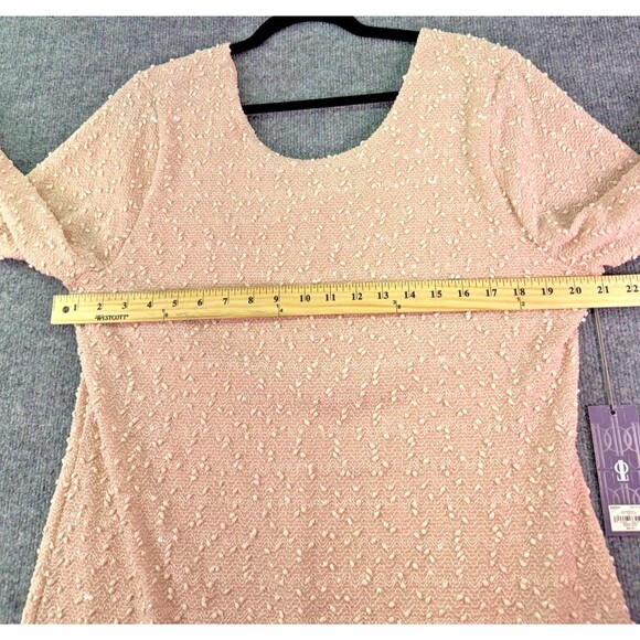 Jennifer Lopez XXL Pink Textured Sequin Sheath Dress Long Sleeve Party Cocktail - Picture 9 of 16